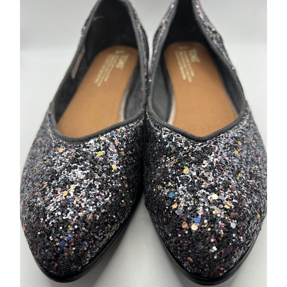 TOMS Jutti Pewter Glitter Party Flat Women's 9 Pointed Toe Coquette Retro HoCo